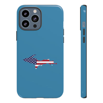 Michigan Upper Peninsula Tough Phone Case (Lake Michigan Blue w/ UP USA Flag Outline) | Apple iPhone