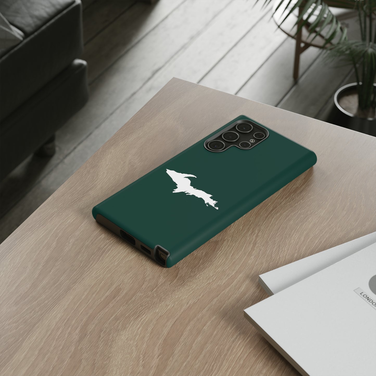 Michigan Upper Peninsula Tough Phone Case (Green w/ White UP Outline) | Samsung & Pixel Android