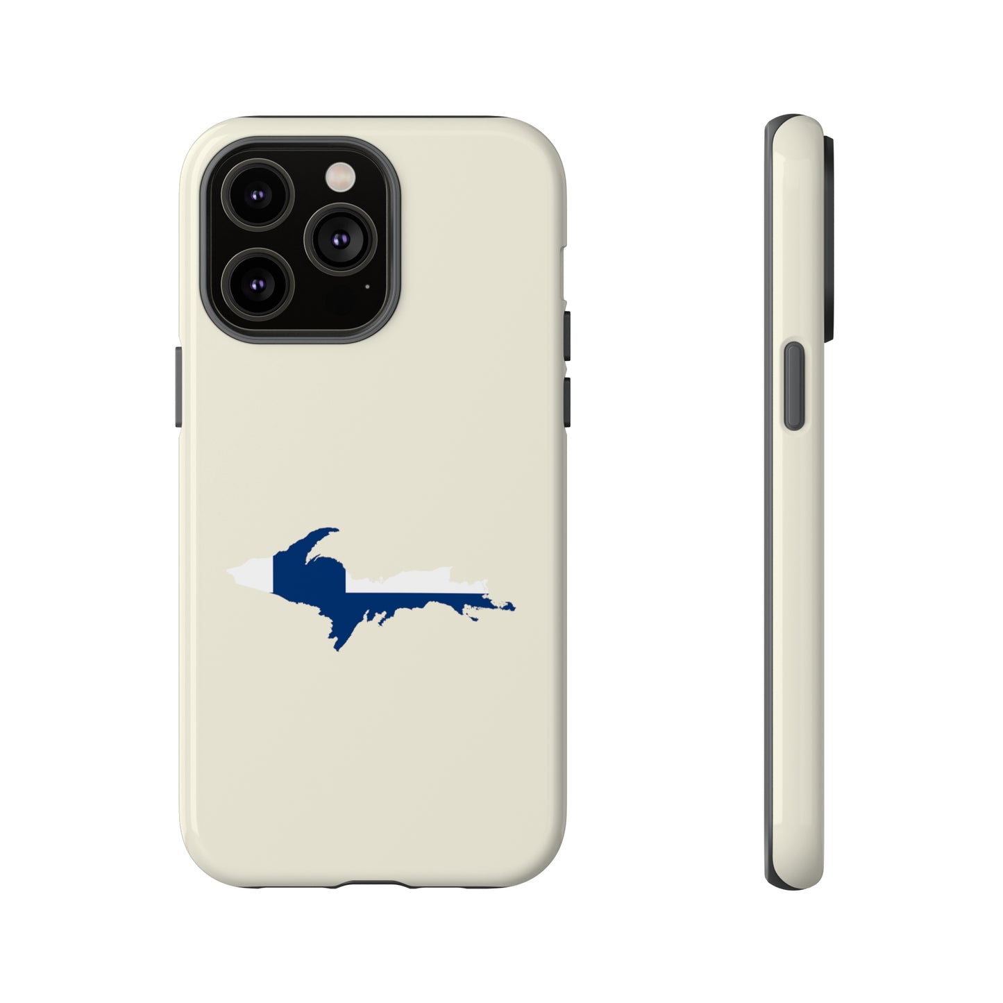 Michigan Upper Peninsula Tough Phone Case (Ivory Color w/ UP Finland Flag Outline) | Apple iPhone