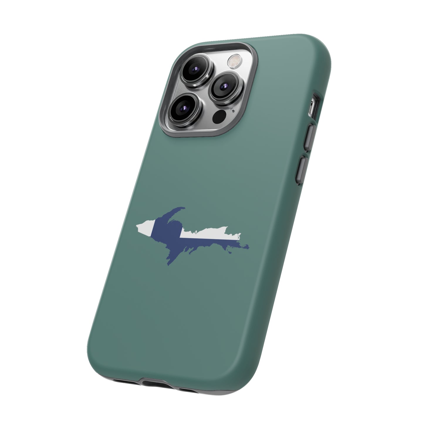 Michigan Upper Peninsula Tough Phone Case (Copper Green w/ UP Finland Flag Outline) | Apple iPhone