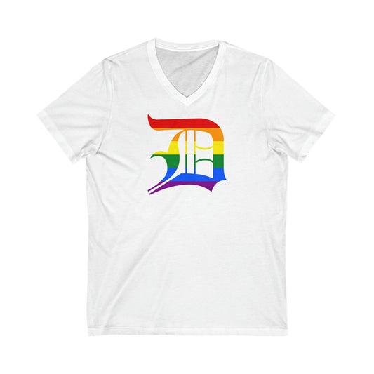 Detroit 'Old English D' T-Shirt (Rainbow Pride Edition) | Unisex V-Neck