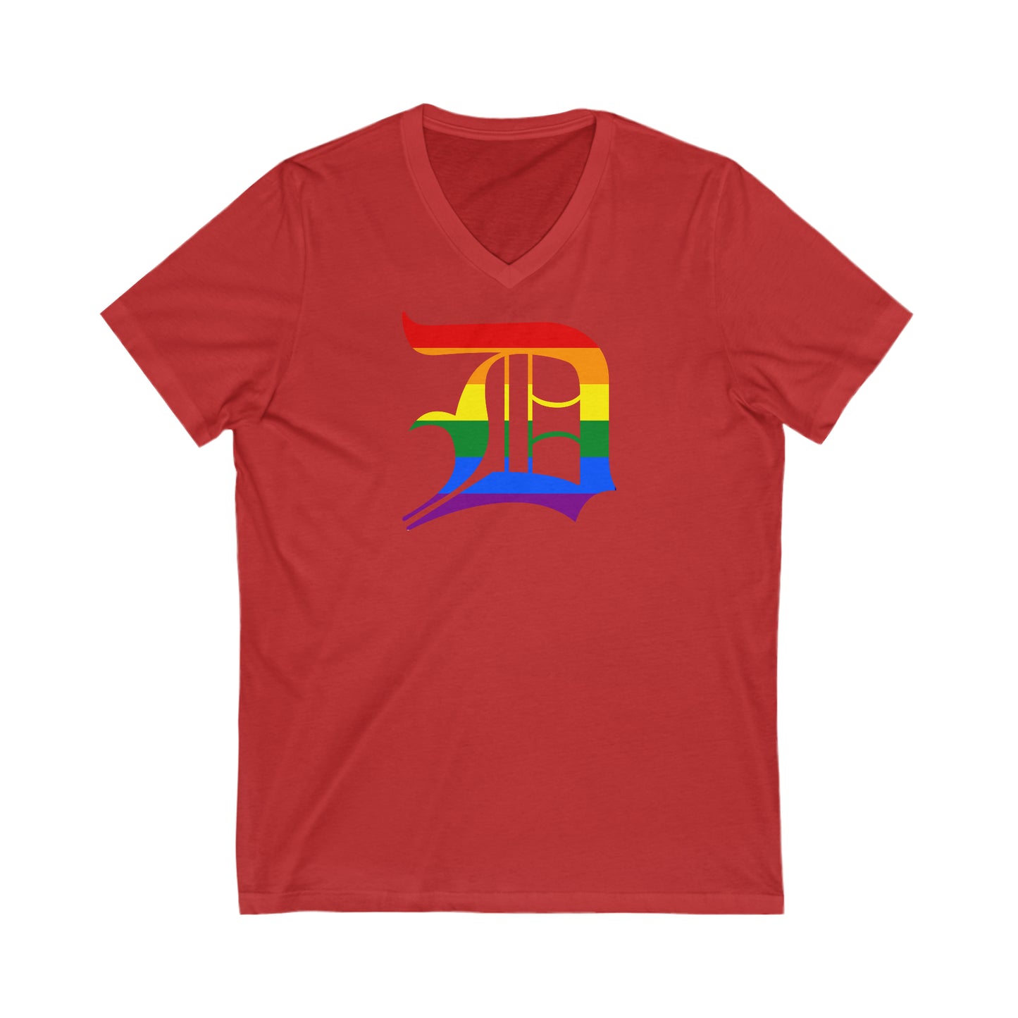 Detroit 'Old English D' T-Shirt (Rainbow Pride Edition) | Unisex V-Neck