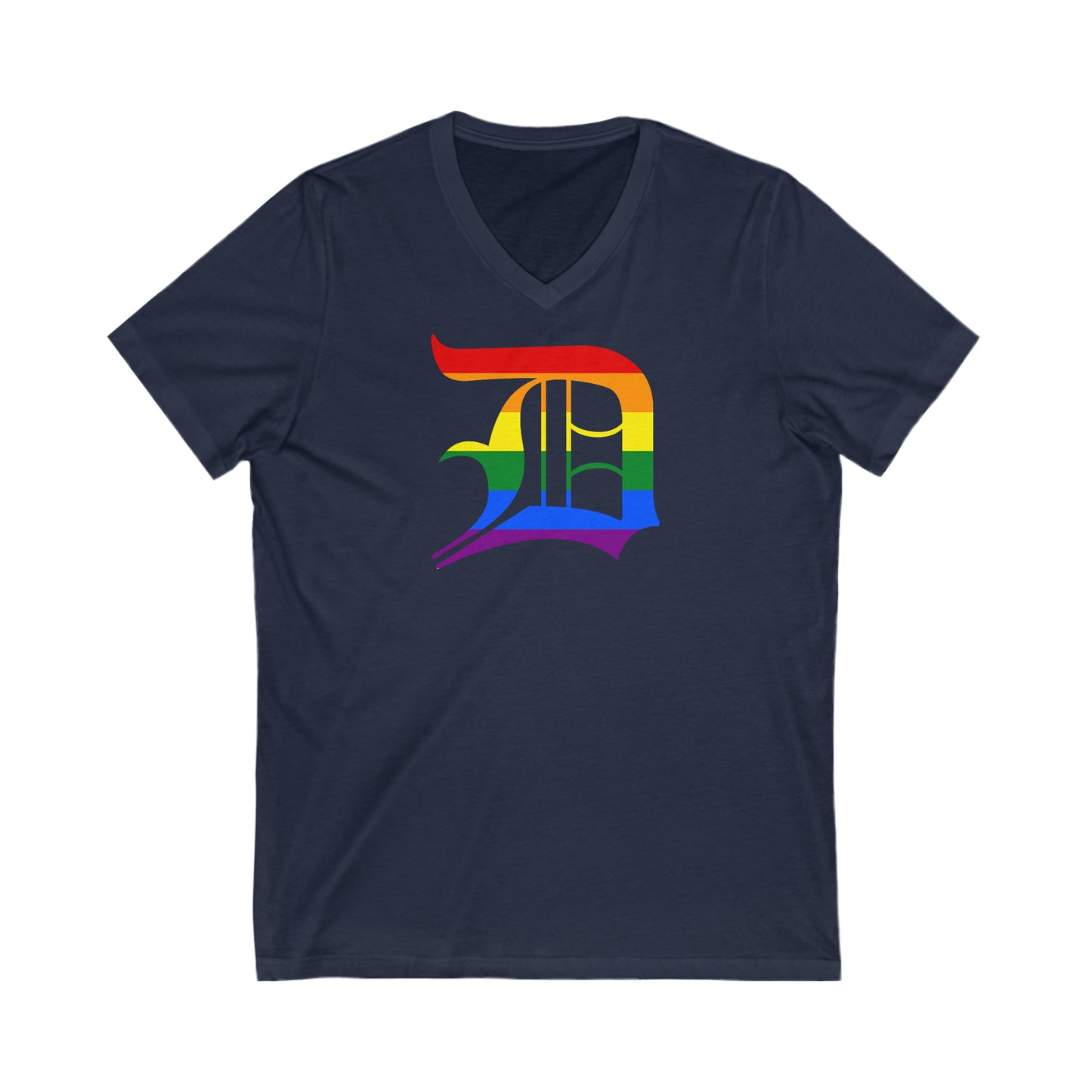 Detroit 'Old English D' T-Shirt (Rainbow Pride Edition) | Unisex V-Neck