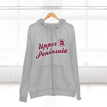 Upper Peninsula EST 1837' Hoodie (Ruby Red Script Font) | Unisex Full Zip