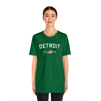 'Detroit EST 1701' T-Shirt (w/ USA Flag Outline) | Unisex Standard Fit