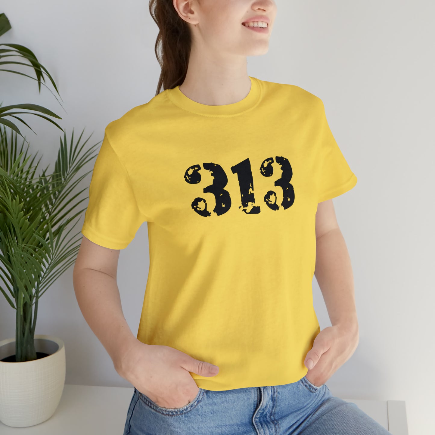 Detroit '313' T-Shirt (Distressed Stencil Font) | Unisex Standard Fit