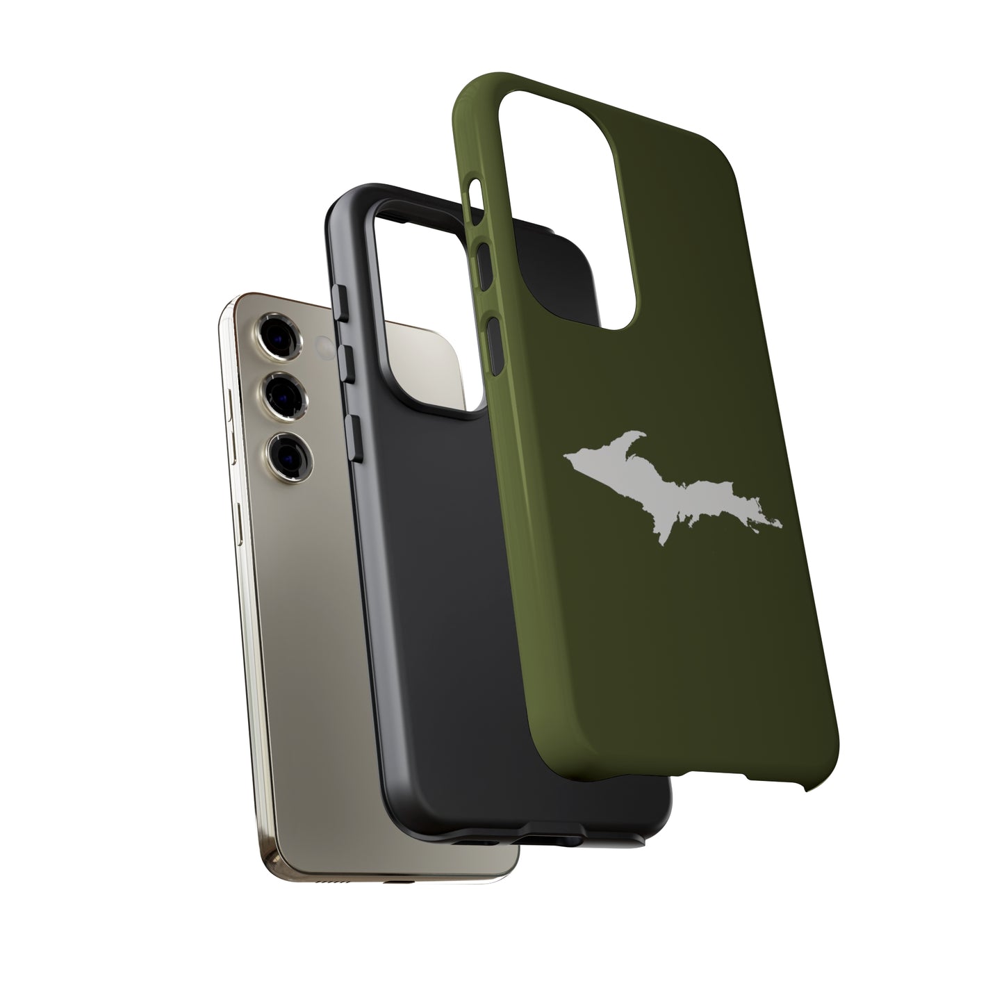 Michigan Upper Peninsula Tough Phone Case (Army Green w/ UP Outline) | Samsung & Pixel Android