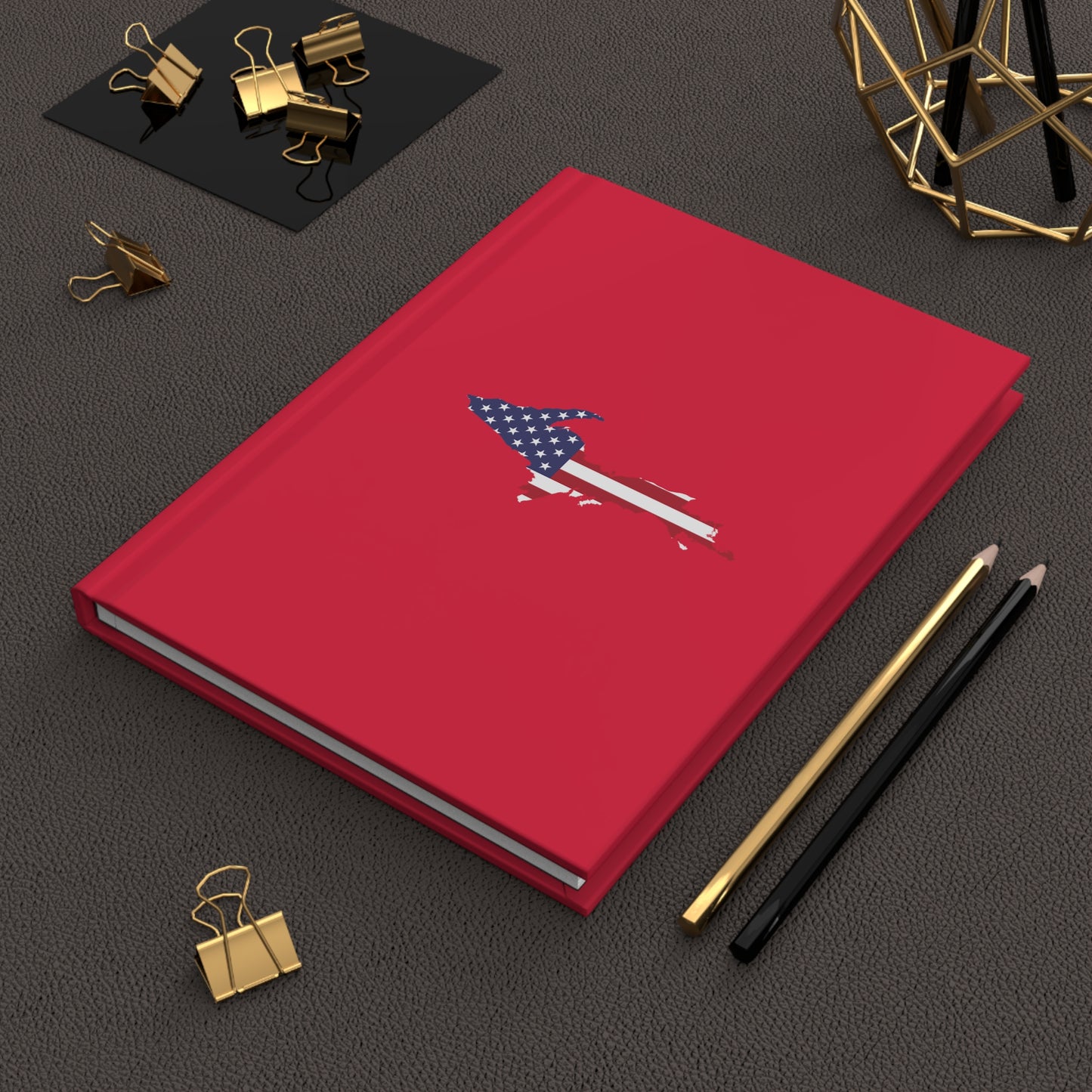 Michigan Upper Peninsula Hardcover Journal (w/ UP USA Flag) | Ruled - Lighthouse Red