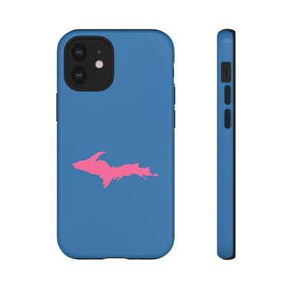 Michigan Upper Peninsula Tough Phone Case (Lake Superior Blue w/ Pink UP Outline) | Apple iPhone