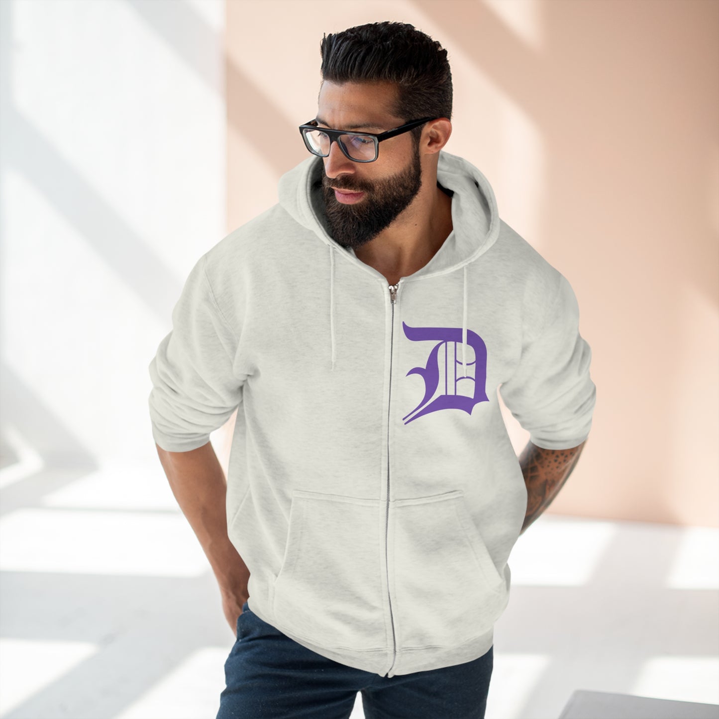 Detroit 'Old English D' Hoodie (Lake Iris) | Unisex Full Zip