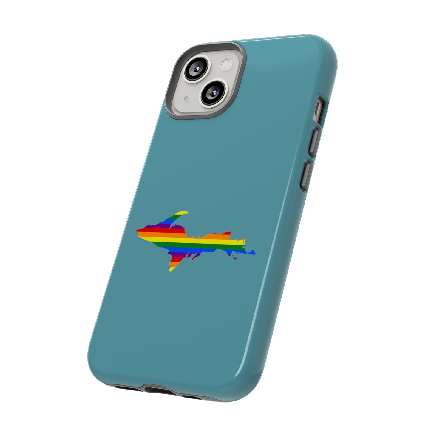 Michigan Upper Peninsula Tough Phone Case (Lake Huron Blue w/ UP Pride Flag Outline) | Apple iPhone