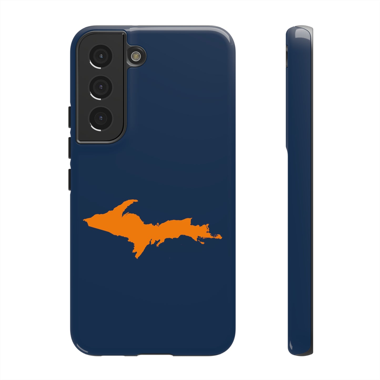 Michigan Upper Peninsula Tough Phone Case (Navy w/ Orange UP Outline) | Samsung & Pixel Android