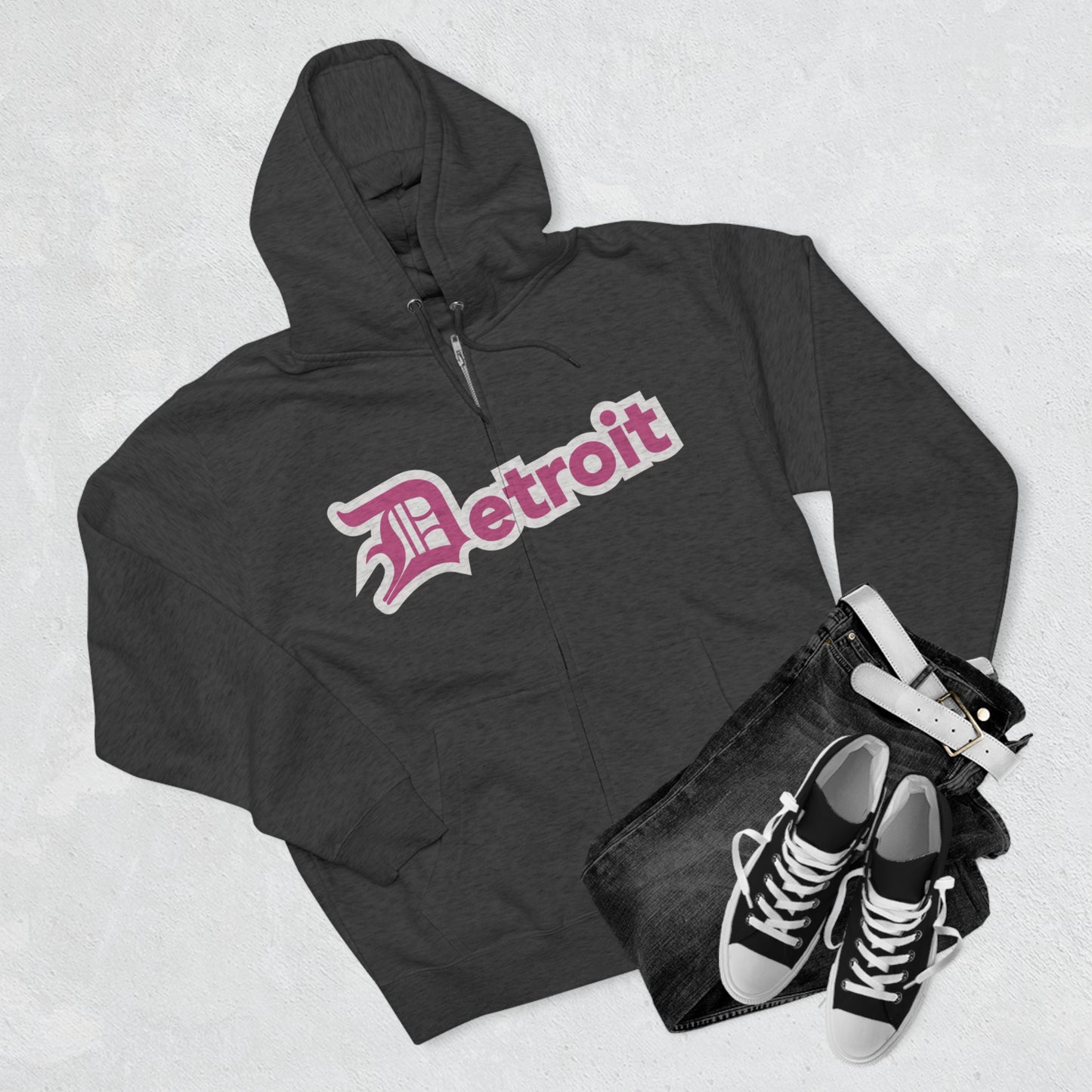 'Detroit' Hoodie (Apple Blossom Pink w/ Old English 'D') | Unisex Full Zip