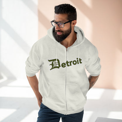 'Detroit' Hoodie (Army Green w/ Old English 'D') | Unisex Full Zip