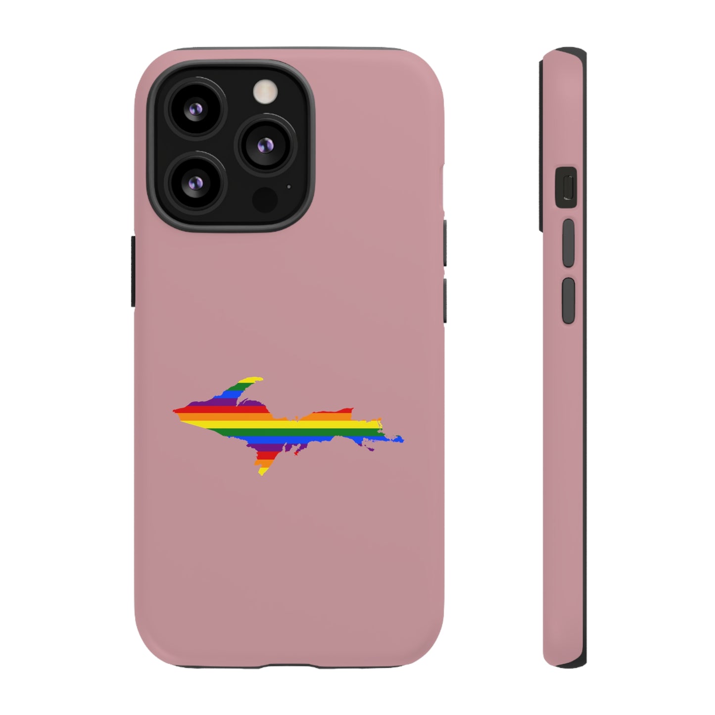 Michigan Upper Peninsula Tough Phone Case (Cherry Blossom Pink w/ UP Pride Flag Outline) | Apple iPhone