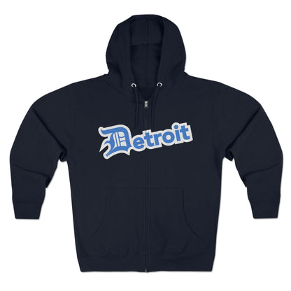 'Detroit' Hoodie (Azure w/ Old English 'D') | Unisex Full Zip