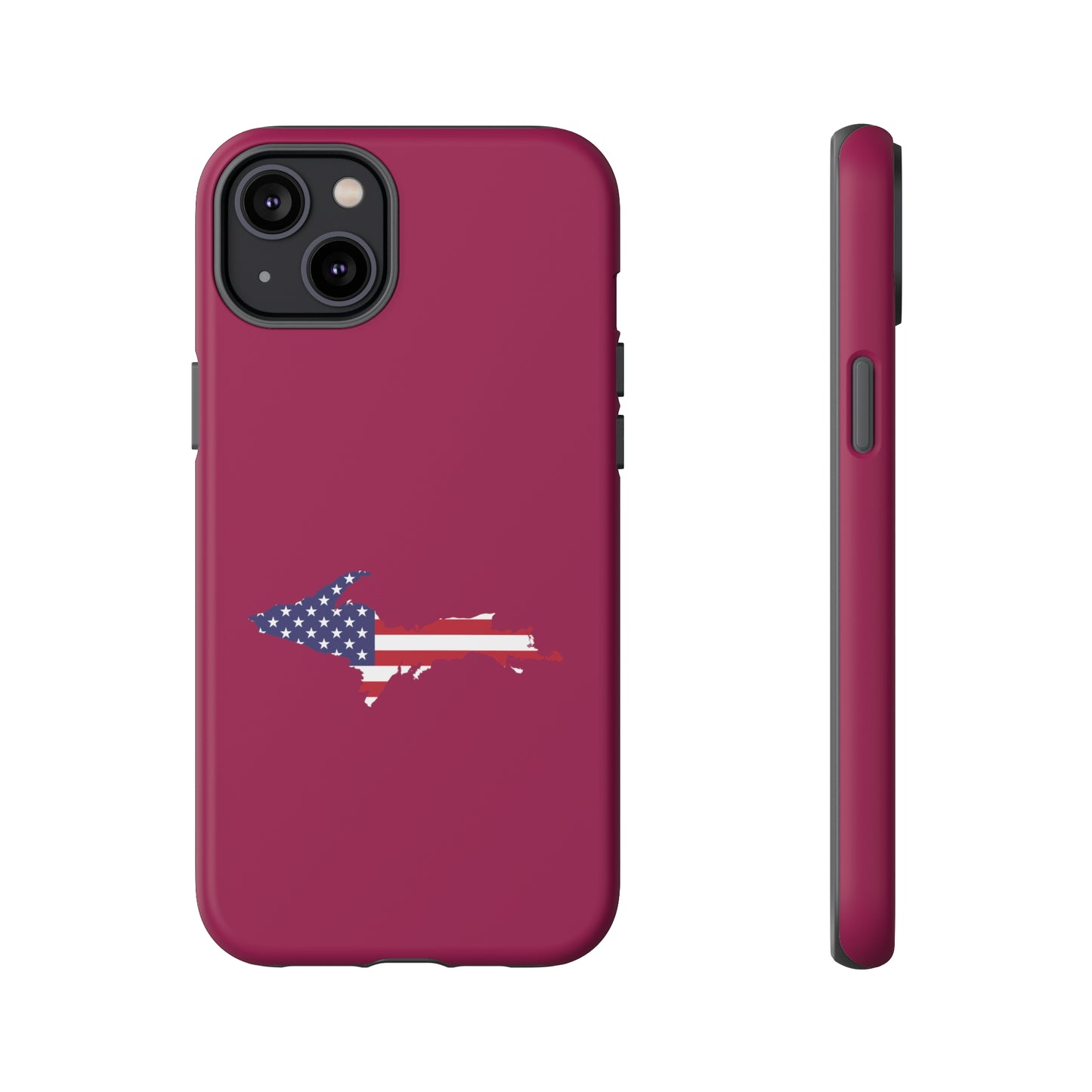 Michigan Upper Peninsula Tough Phone Case (Ruby Red w/ UP USA Flag Outline) | Apple iPhone