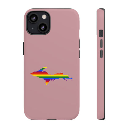 Michigan Upper Peninsula Tough Phone Case (Cherry Blossom Pink w/ UP Pride Flag Outline) | Apple iPhone