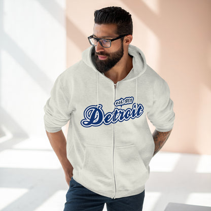 'Detroit EST 1701' Hoodie (Dearborn Blue Script Font) | Unisex Full Zip