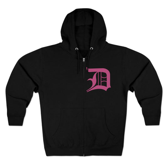 Detroit 'Old English D' Hoodie (Apple Blossom Pink) | Unisex Full Zip