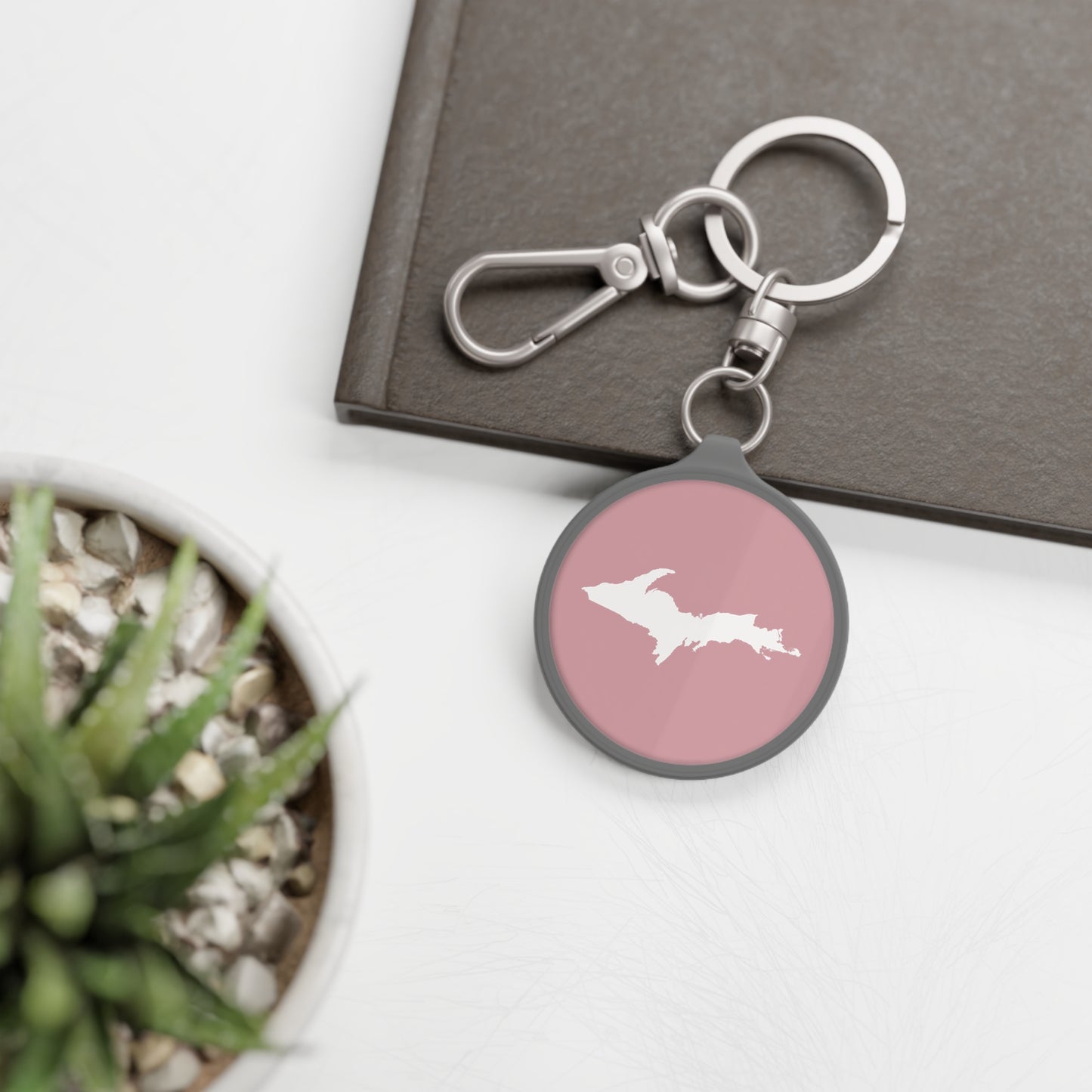 Michigan Upper Peninsula Keyring (w/ UP Outline) | Cherry Blossom Pink