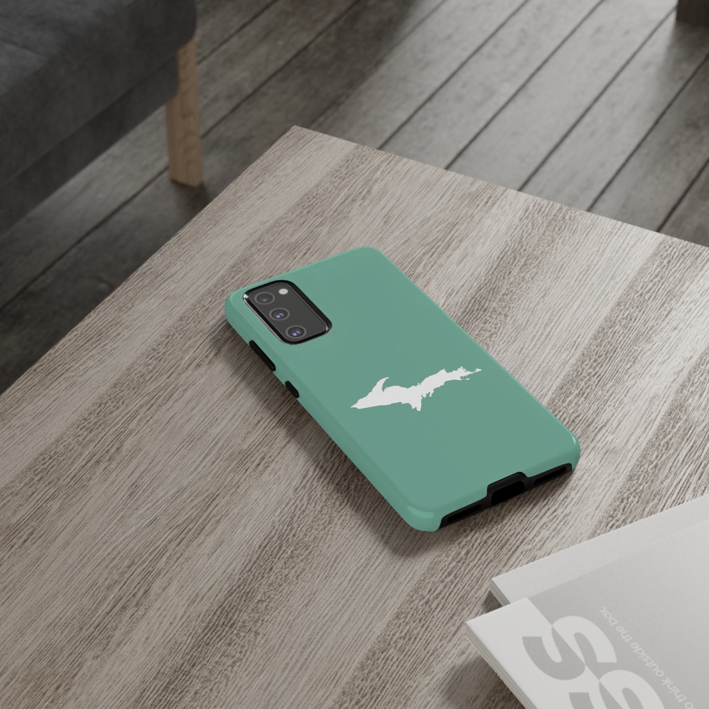 Michigan Upper Peninsula Tough Phone Case ('64 Metallic Mint Green w/ UP Outline) | Samsung & Pixel Android