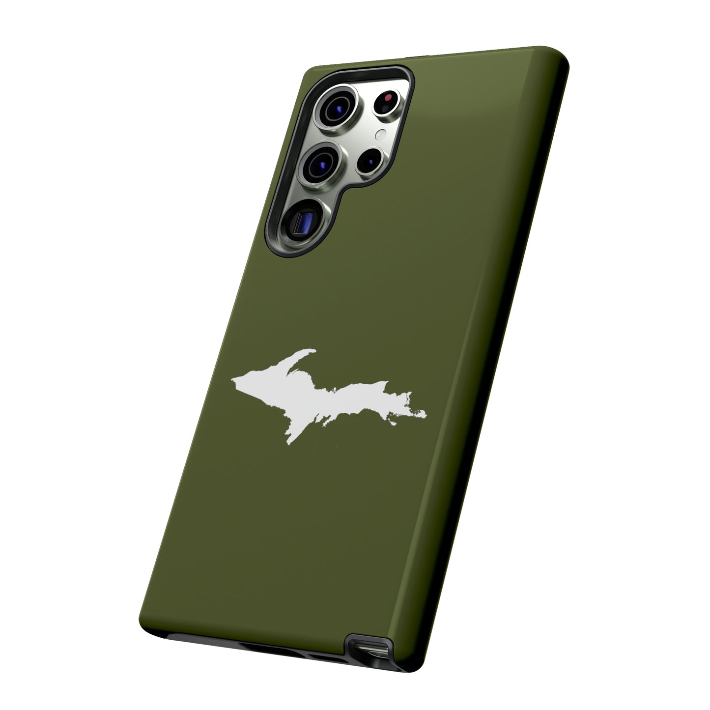 Michigan Upper Peninsula Tough Phone Case (Army Green w/ UP Outline) | Samsung & Pixel Android