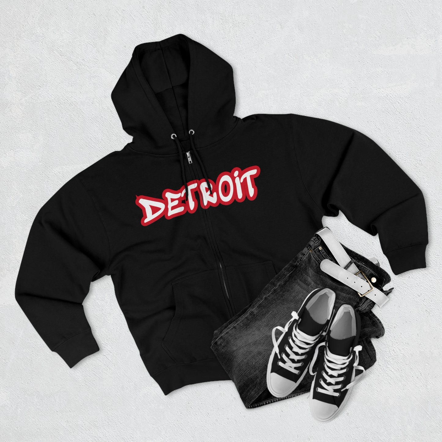 'Detroit' Hoodie (Aliform Red Tag Font) | Unisex Full Zip