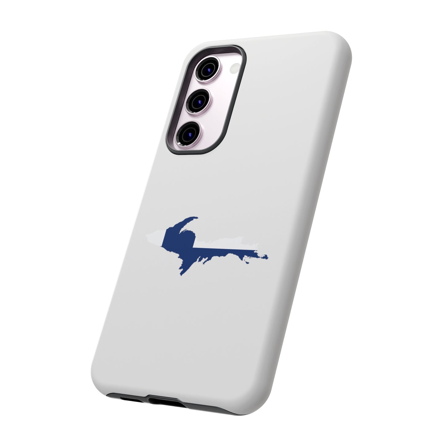 Michigan Upper Peninsula Tough Phone Case (Birch Bark White w/ UP Finland Flag Outline) | Samsung & Pixel Android