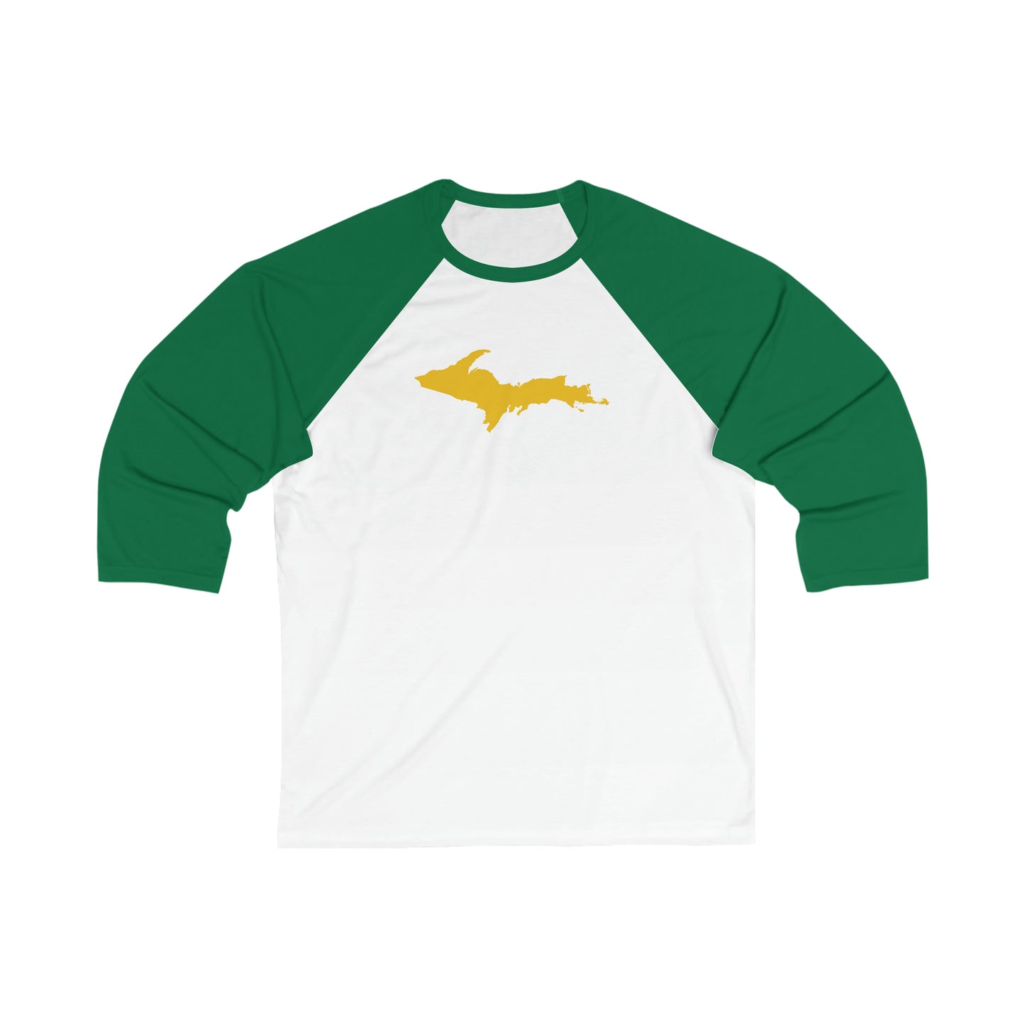 Michigan Upper Peninsula T-Shirt (w/ Gold UP Outline)  | 3/4 Sleeve Baseball