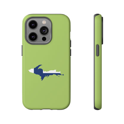 Michigan Upper Peninsula Tough Phone Case (Gooseberry Green w/ UP Finland Flag Outline) | Apple iPhone