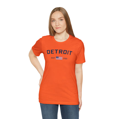 'Detroit EST 1701' T-Shirt (w/ USA Flag Outline) | Unisex Standard Fit