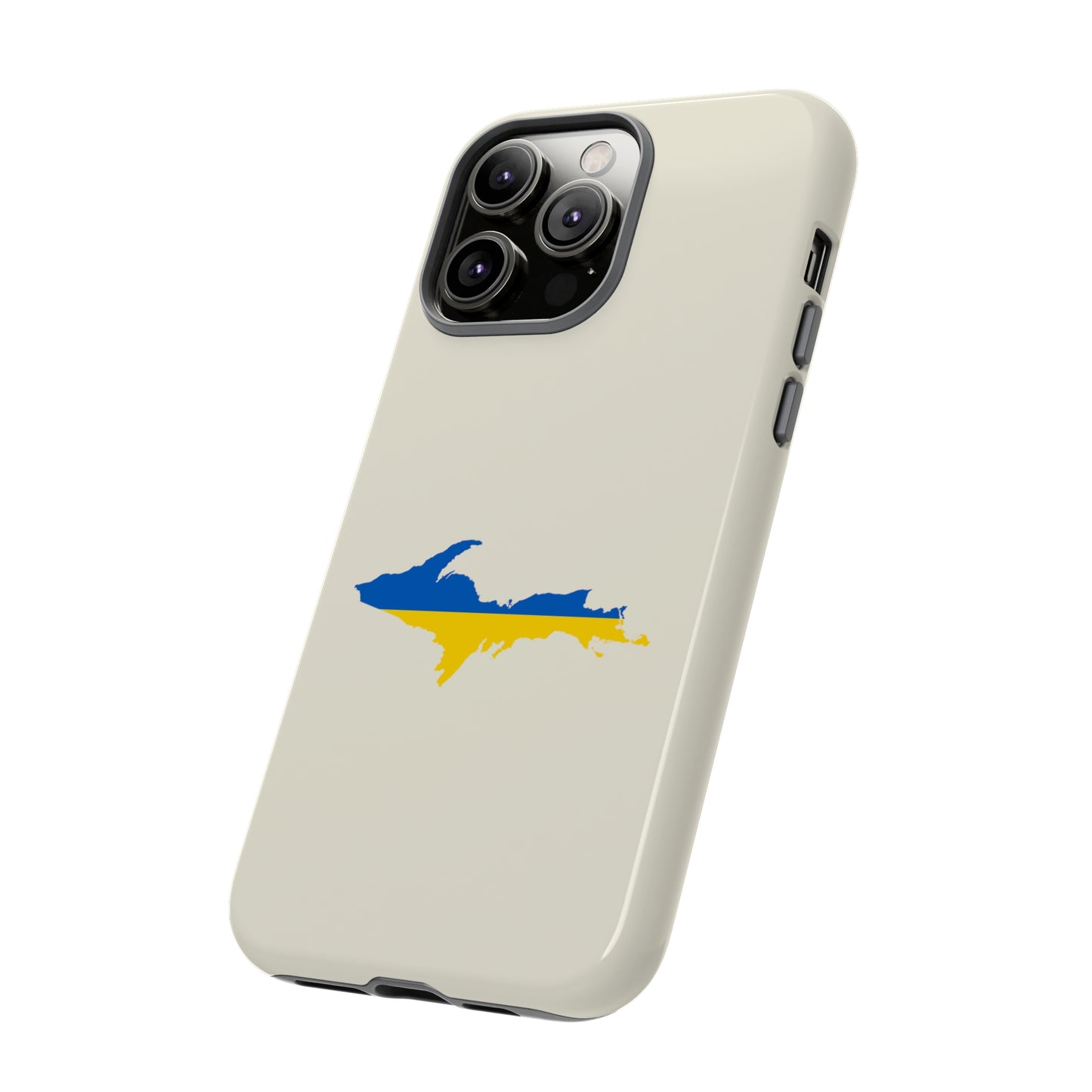 Michigan Upper Peninsula Tough Phone Case (Ivory Color w/ UP Ukraine Flag Outline) | Apple iPhone