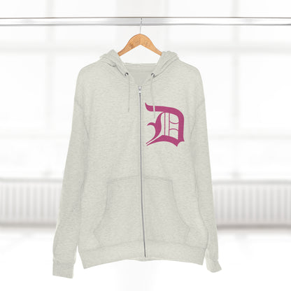 Detroit 'Old English D' Hoodie (Apple Blossom Pink) | Unisex Full Zip