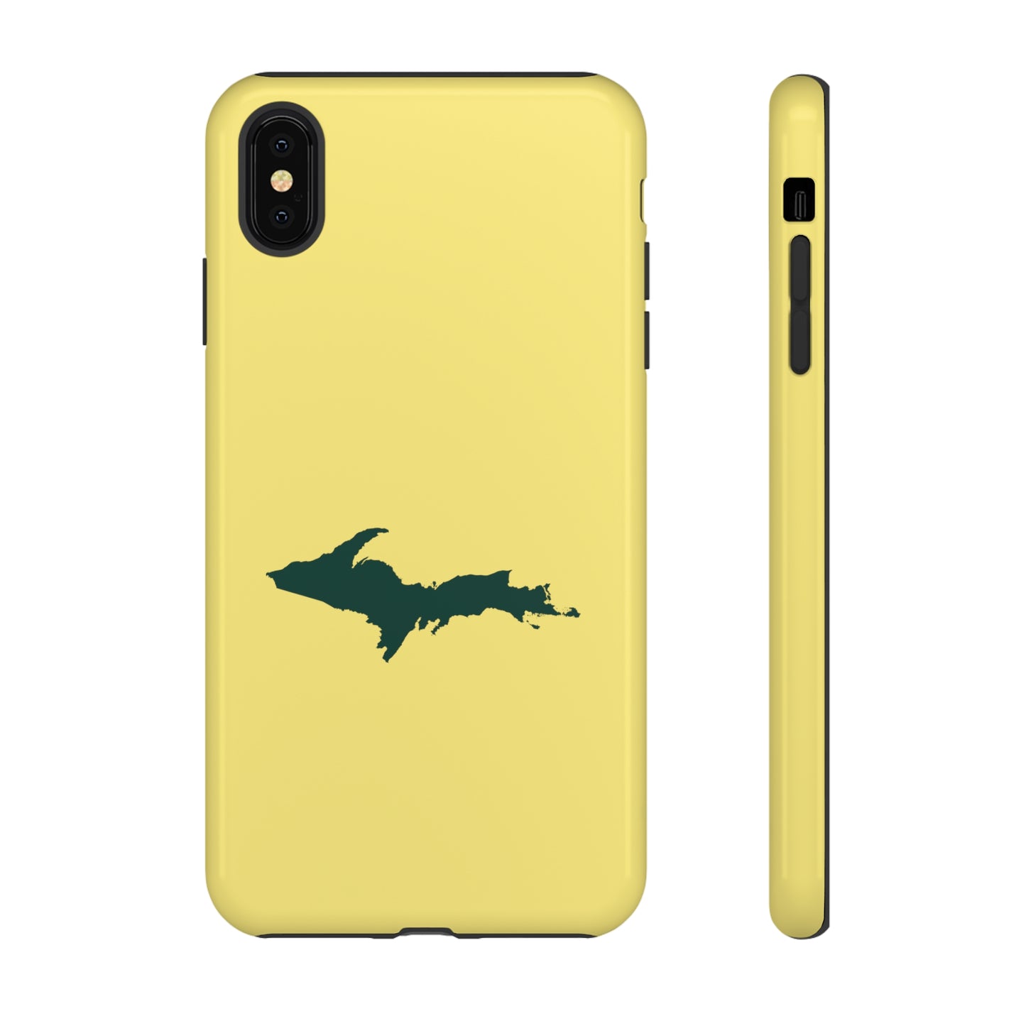 Michigan Upper Peninsula Tough Phone Case (Yellow Cherry Color w/ Green UP Outline) | Apple iPhone