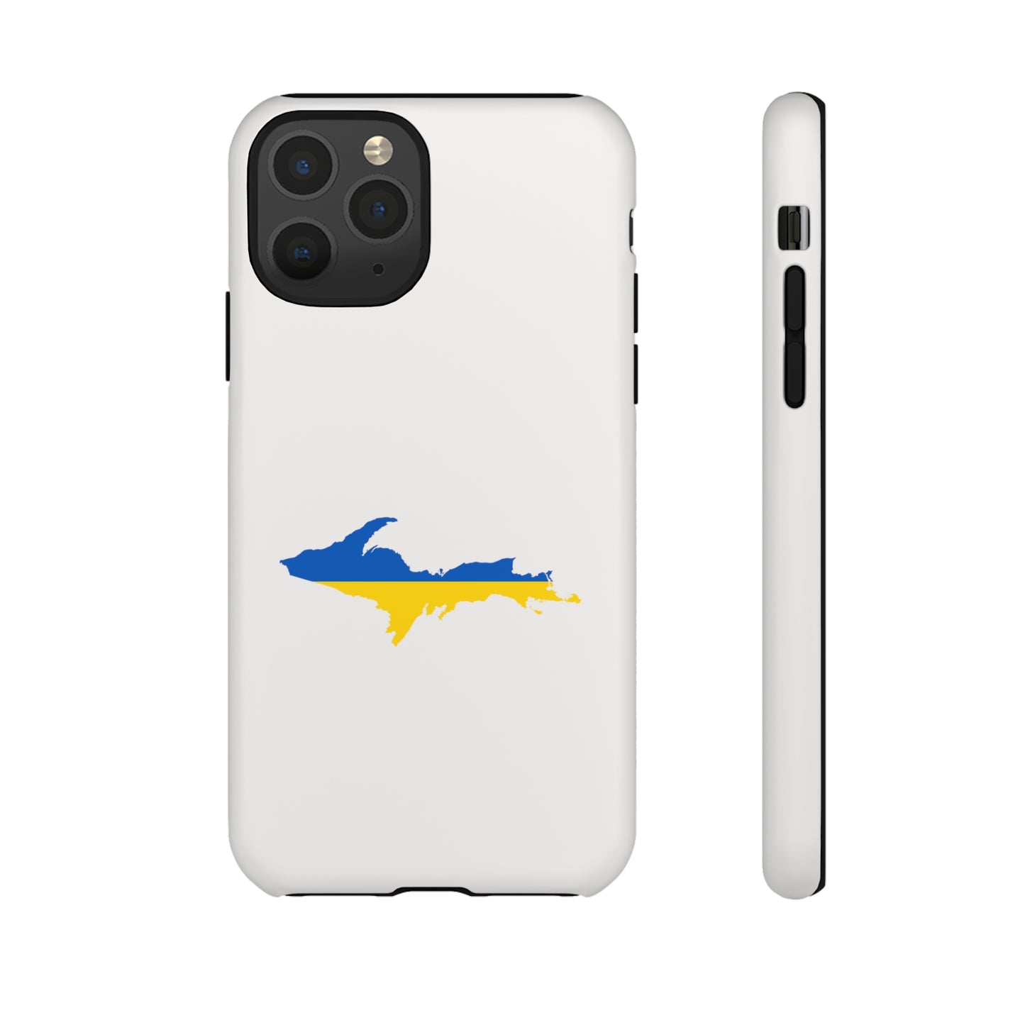 Michigan Upper Peninsula Tough Phone Case (Birch Bark White w/ UP Ukraine Flag Outline) | Apple iPhone