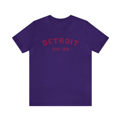 'Detroit EST. 1701' T-Shirt (Ruby Red Ballpark Font) | Unisex Standard