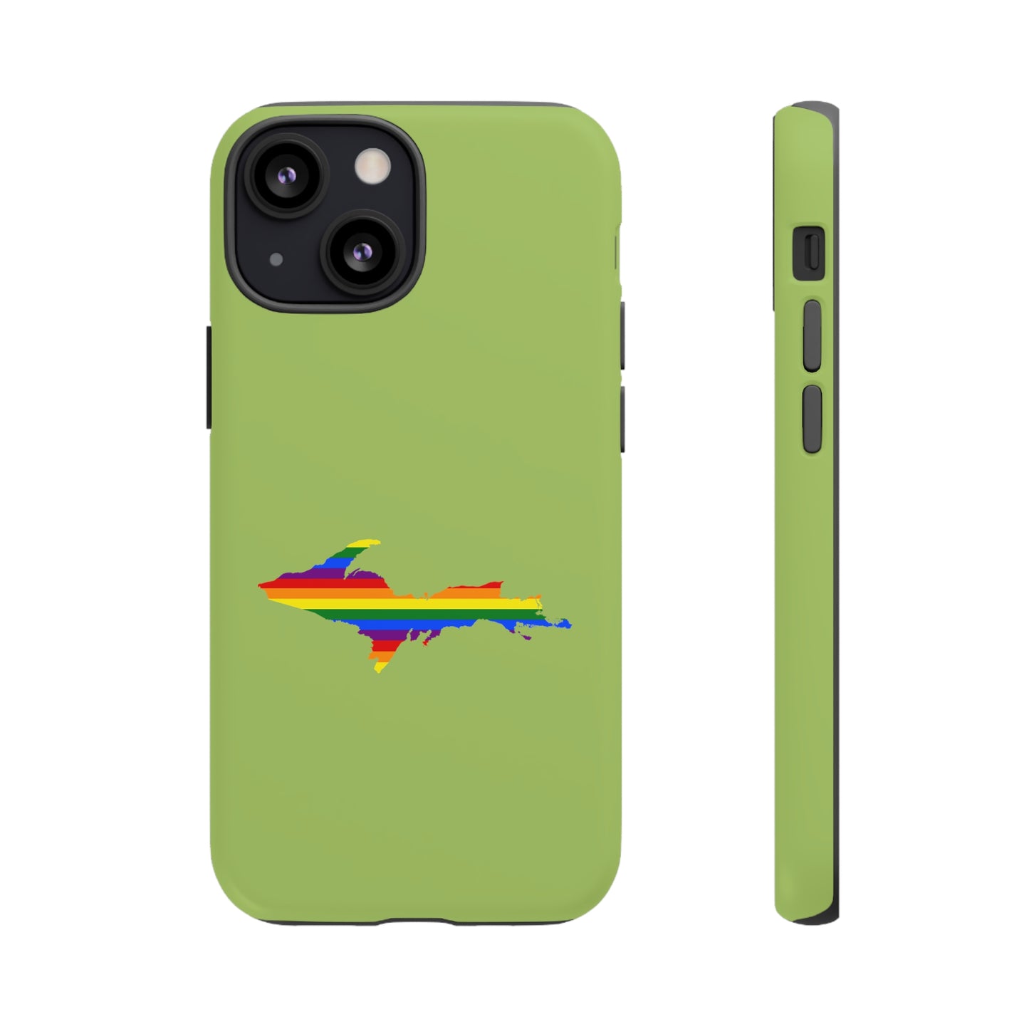 Michigan Upper Peninsula Tough Phone Case (Gooseberry Green w/ UP Pride Flag Outline) | Apple iPhone