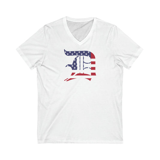 Detroit 'Old English D' T-Shirt (Patriotic Edition) | Unisex V-Neck