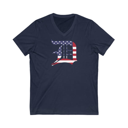 Detroit 'Old English D' T-Shirt (Patriotic Edition) | Unisex V-Neck