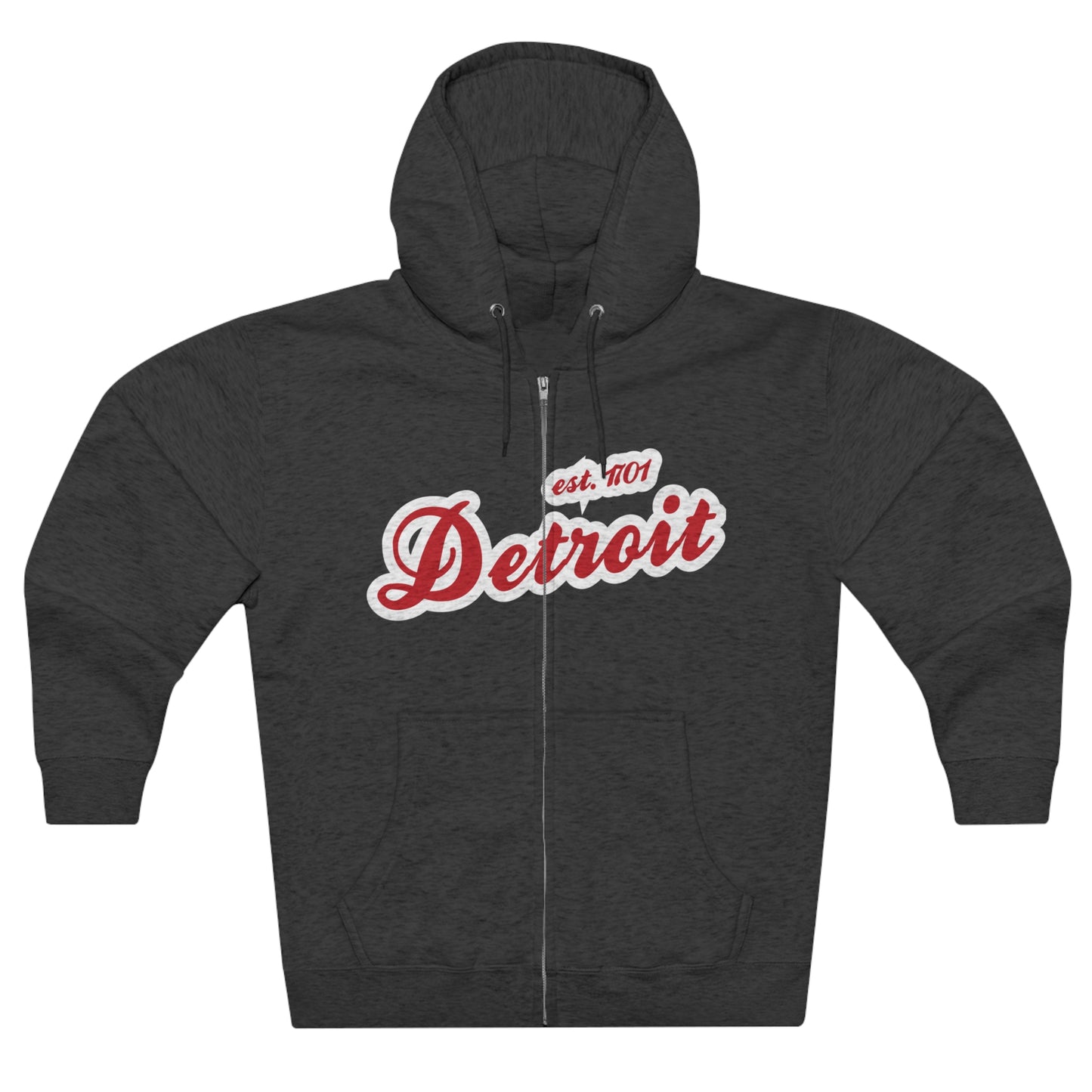 'Detroit EST 1701' Hoodie (Aliform Red Script Font) | Unisex Full Zip