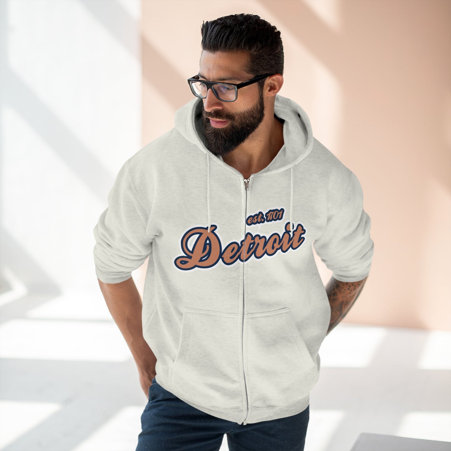 'Detroit EST 1701' Hoodie (Copper Script Font) | Unisex Full Zip