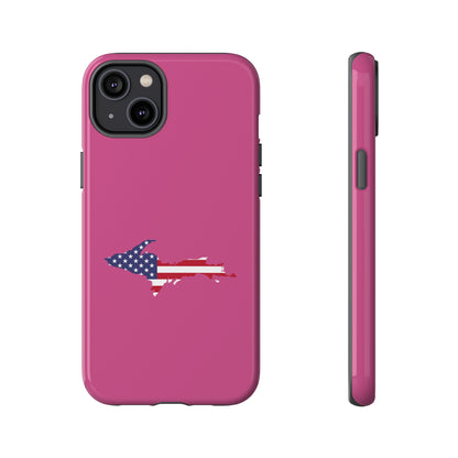 Michigan Upper Peninsula Tough Phone Case (Apple Blossom Pink w/ UP USA Flag Outline) | Apple iPhone