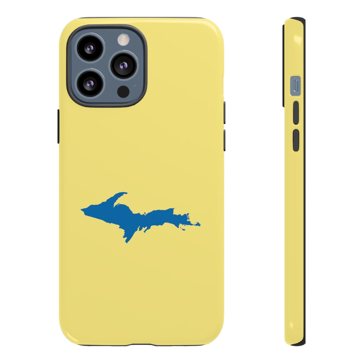 Michigan Upper Peninsula Tough Phone Case (Yellow Cherry Color w/ Azure UP Outline) | Apple iPhone