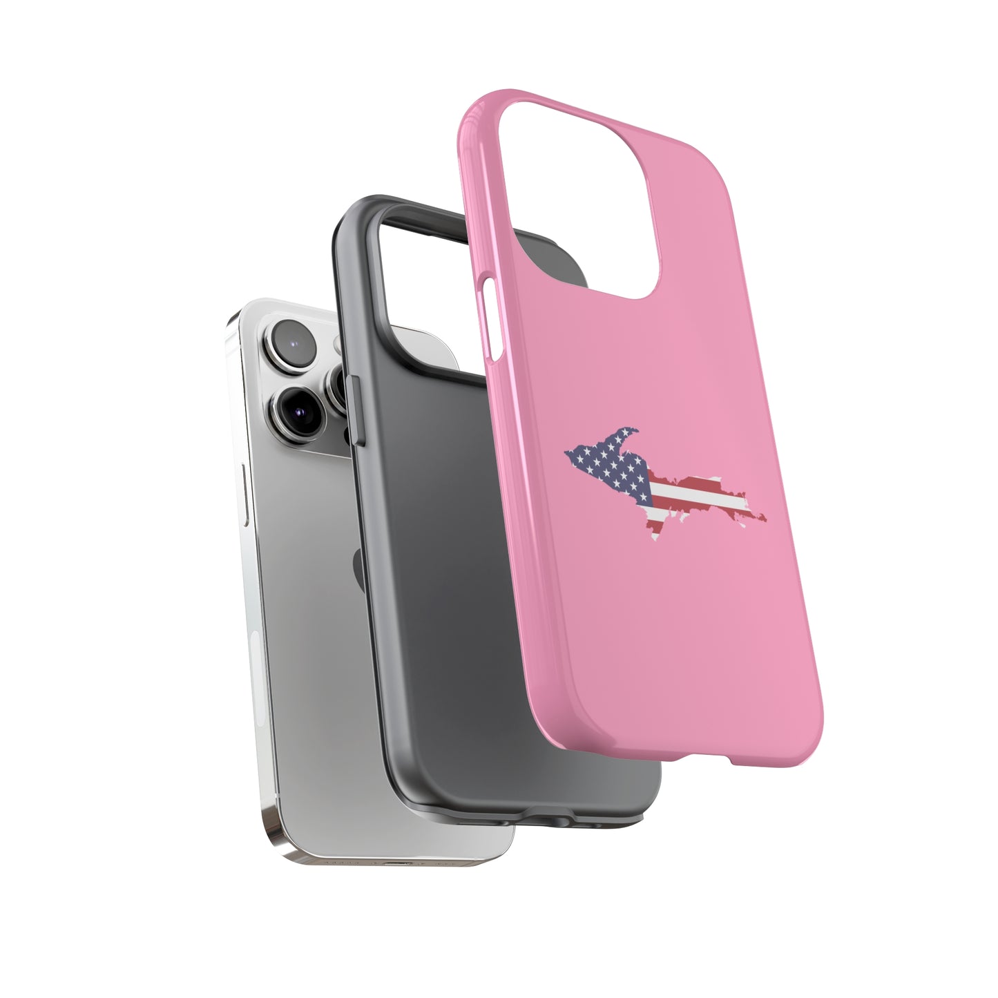 Michigan Upper Peninsula Tough Phone Case ('67 Caddie Pink w/ UP USA Flag Outline) | Apple iPhone