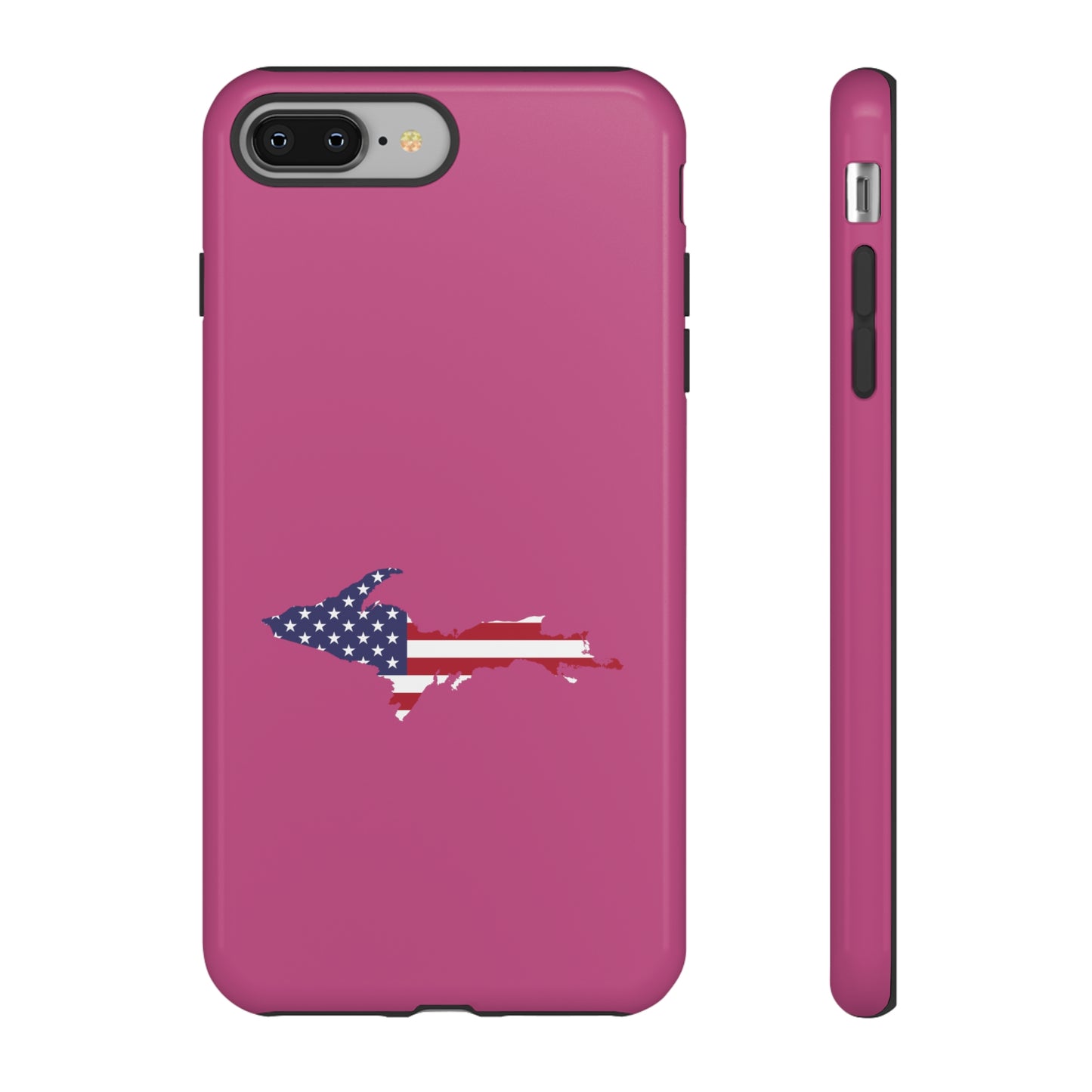 Michigan Upper Peninsula Tough Phone Case (Apple Blossom Pink w/ UP USA Flag Outline) | Apple iPhone