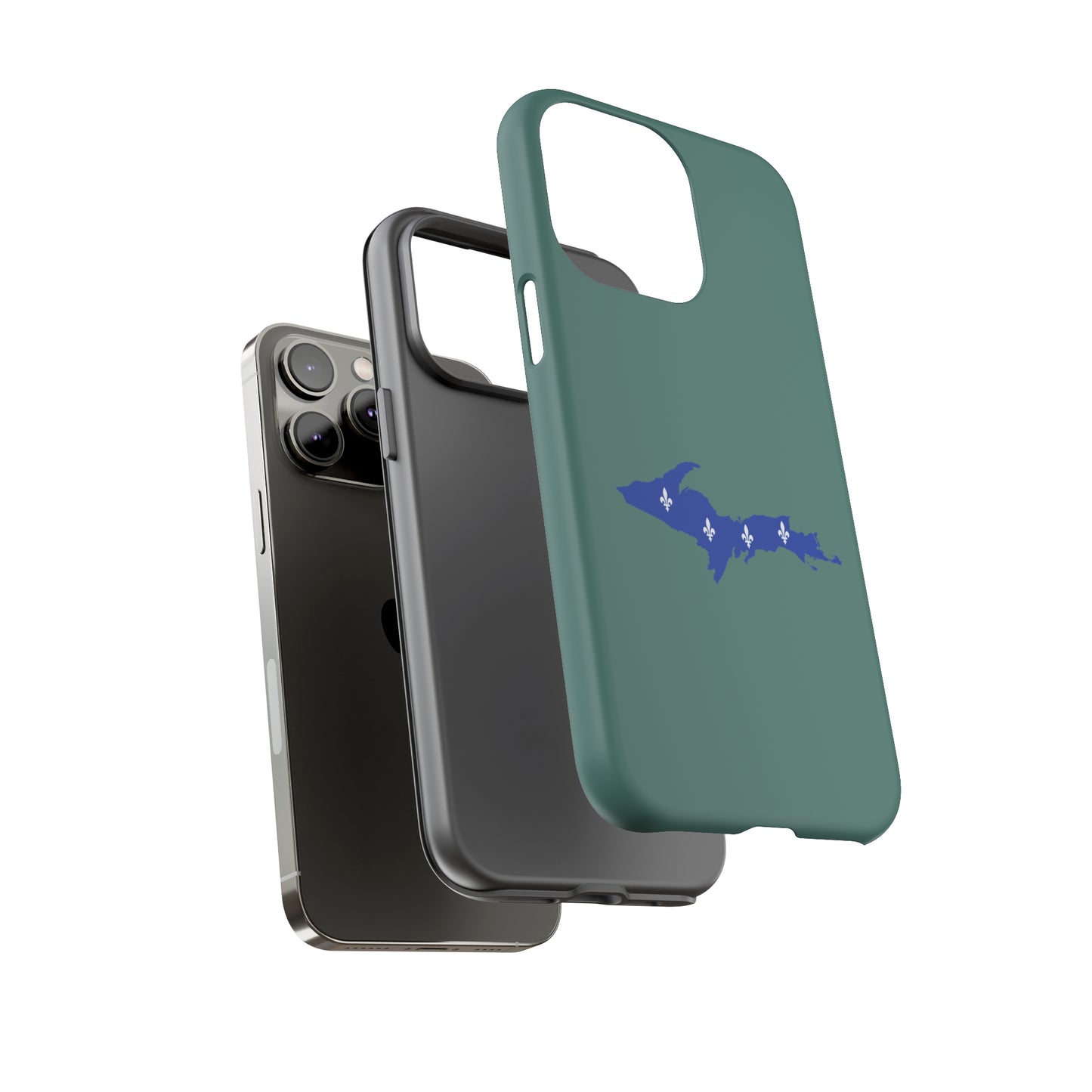 Michigan Upper Peninsula Tough Phone Case (Copper Green w/ UP Quebec Flag Outline) | Apple iPhone