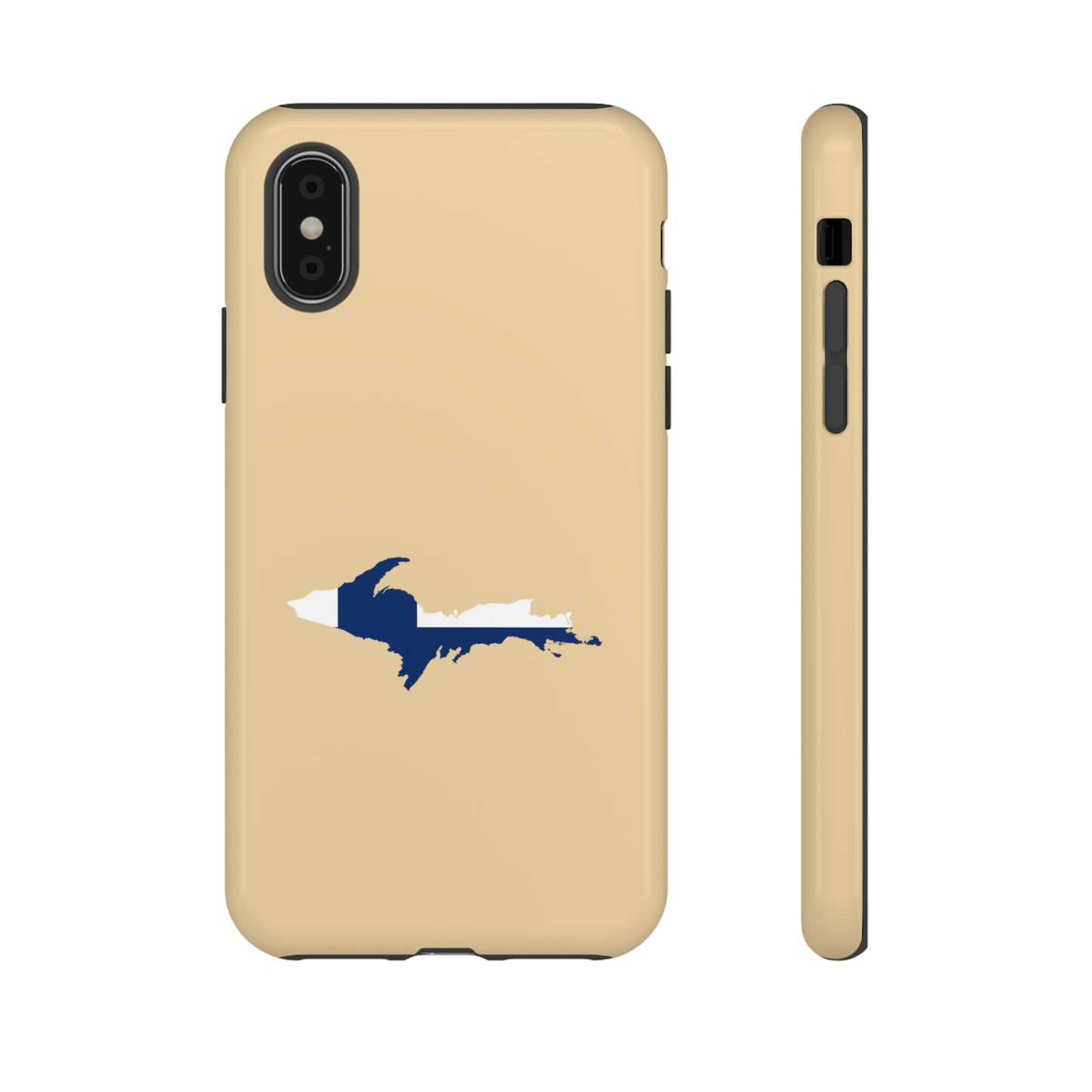 Michigan Upper Peninsula Tough Phone Case (Maple Color w/ UP Finland Flag Outline) | Apple iPhone