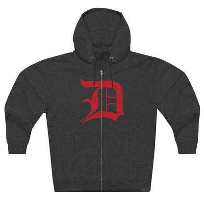 Detroit 'Old English D' Hoodie (Full-Body Aliform Red) | Unisex Full Zip