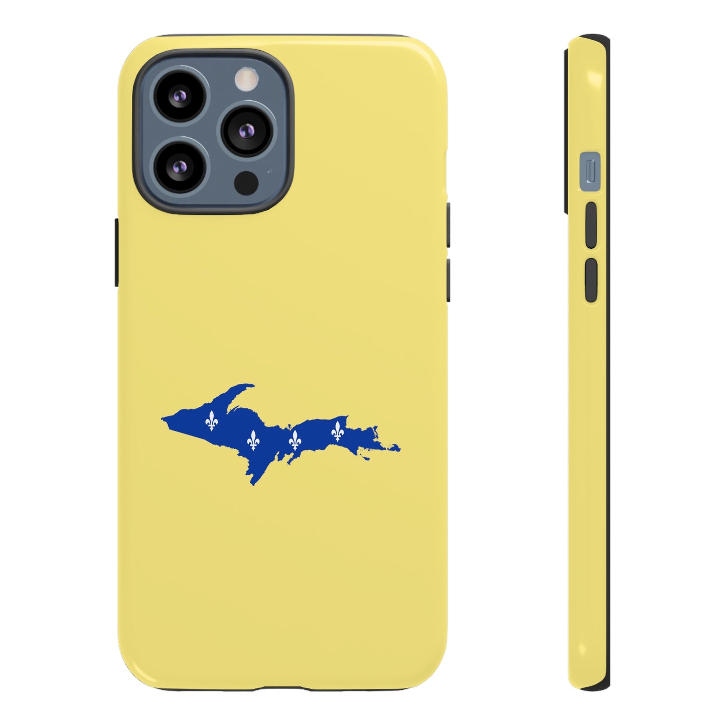 Michigan Upper Peninsula Tough Phone Case (Yellow Cherry Color w/ UP Quebec Flag Outline) | Apple iPhone